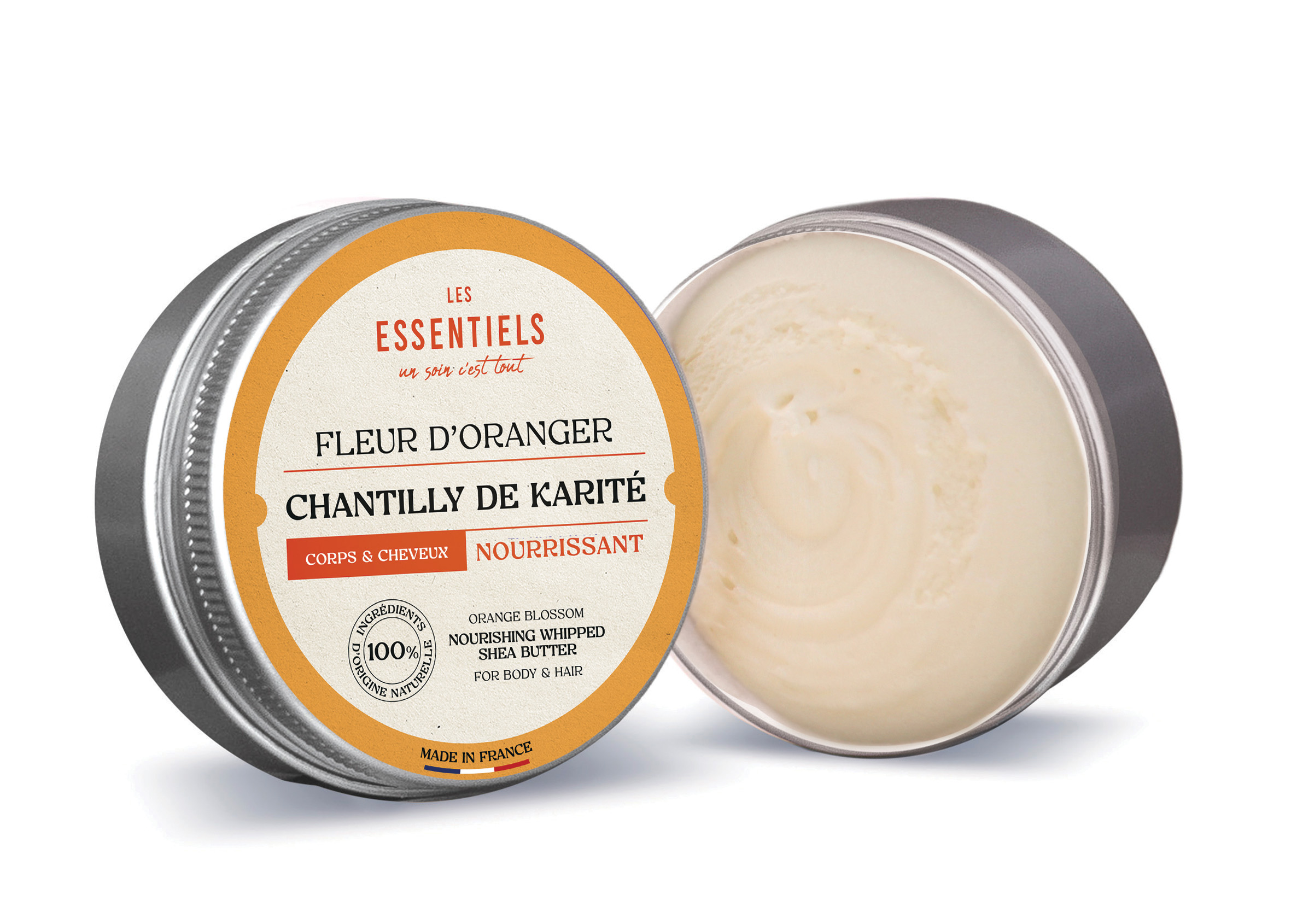 Chantilly de karité à la fleur d'oranger pour le corps et les cheveux, soin nourrissant à la texture aérienne